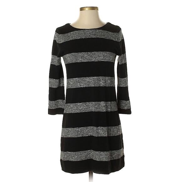 J. Crew Dress 3/4 Sleeve Heather Stripe Knit Button Detail Womens XXS Black Grey - Picture 1 of 12